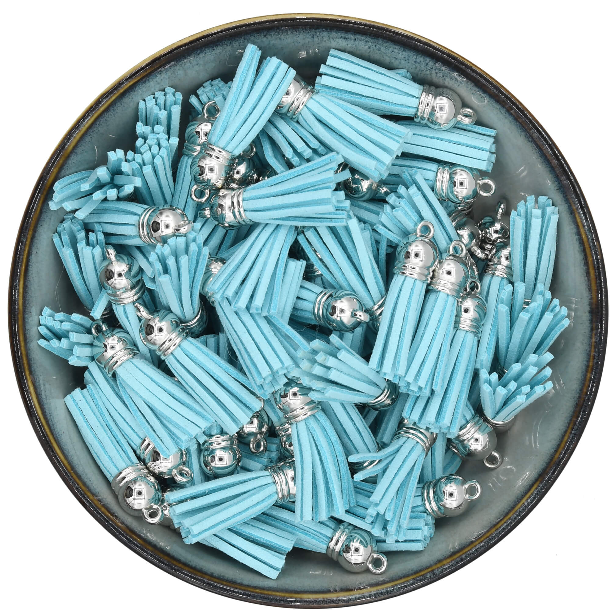 Lichtblauw suède kwastje van 35 mm