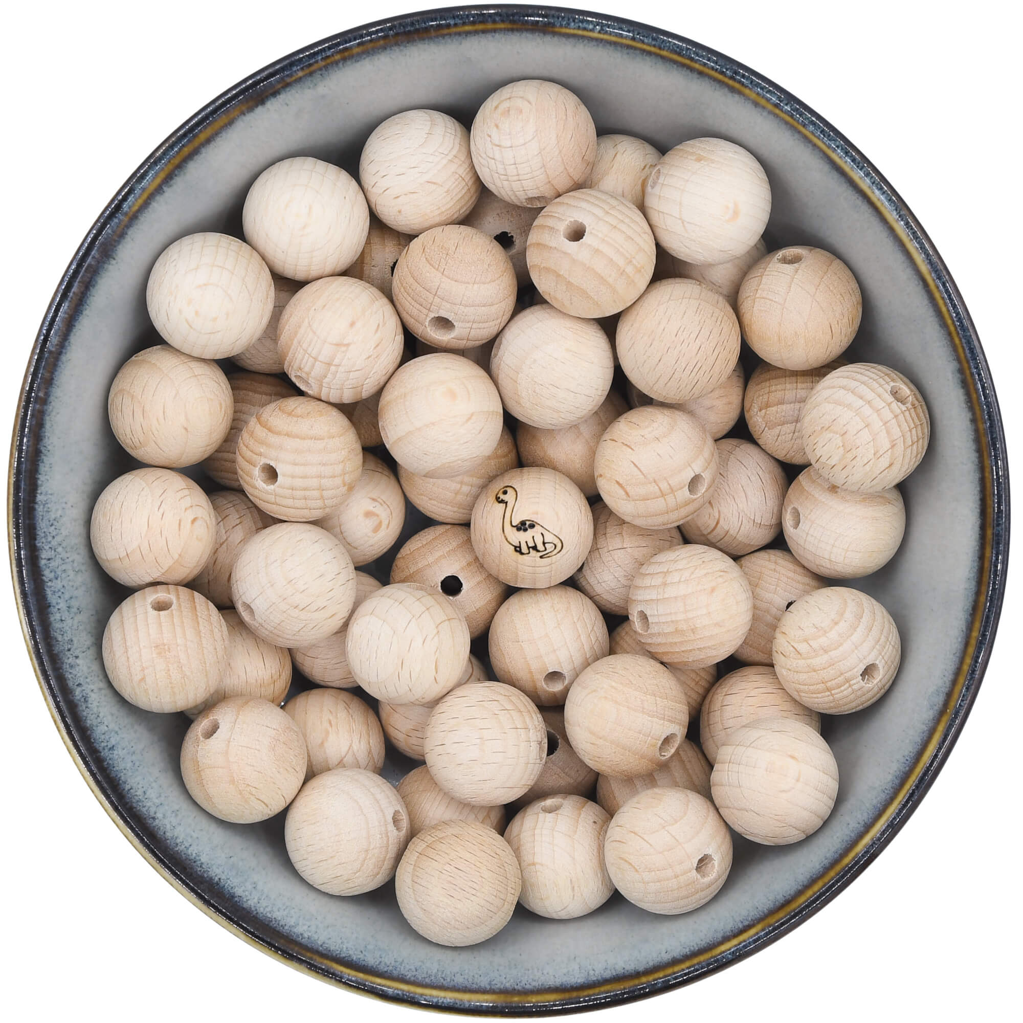 Houten kraal van 18 mm met afbeelding van dino