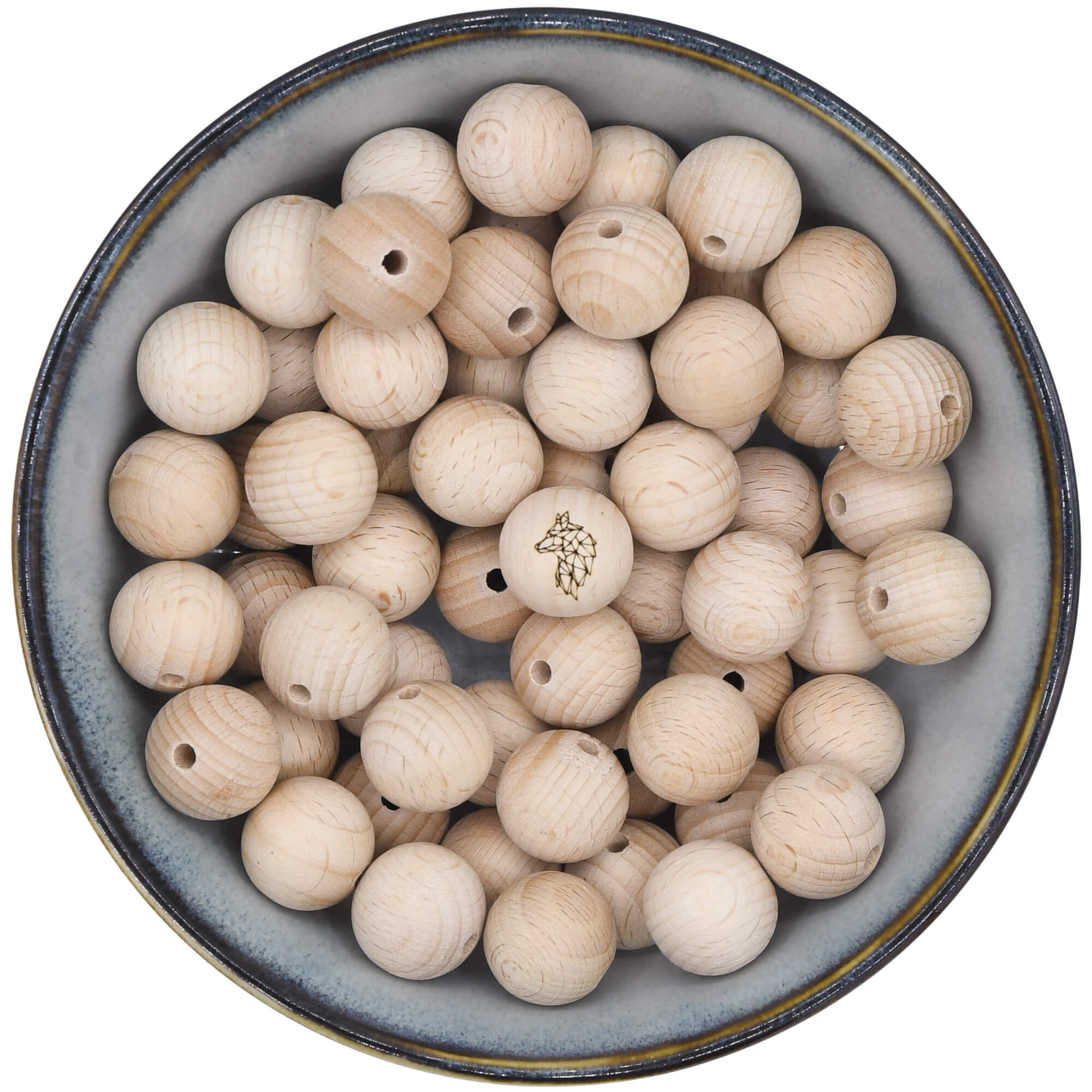 Houten kraal van 18 mm met afbeelding van een geometrische wolf