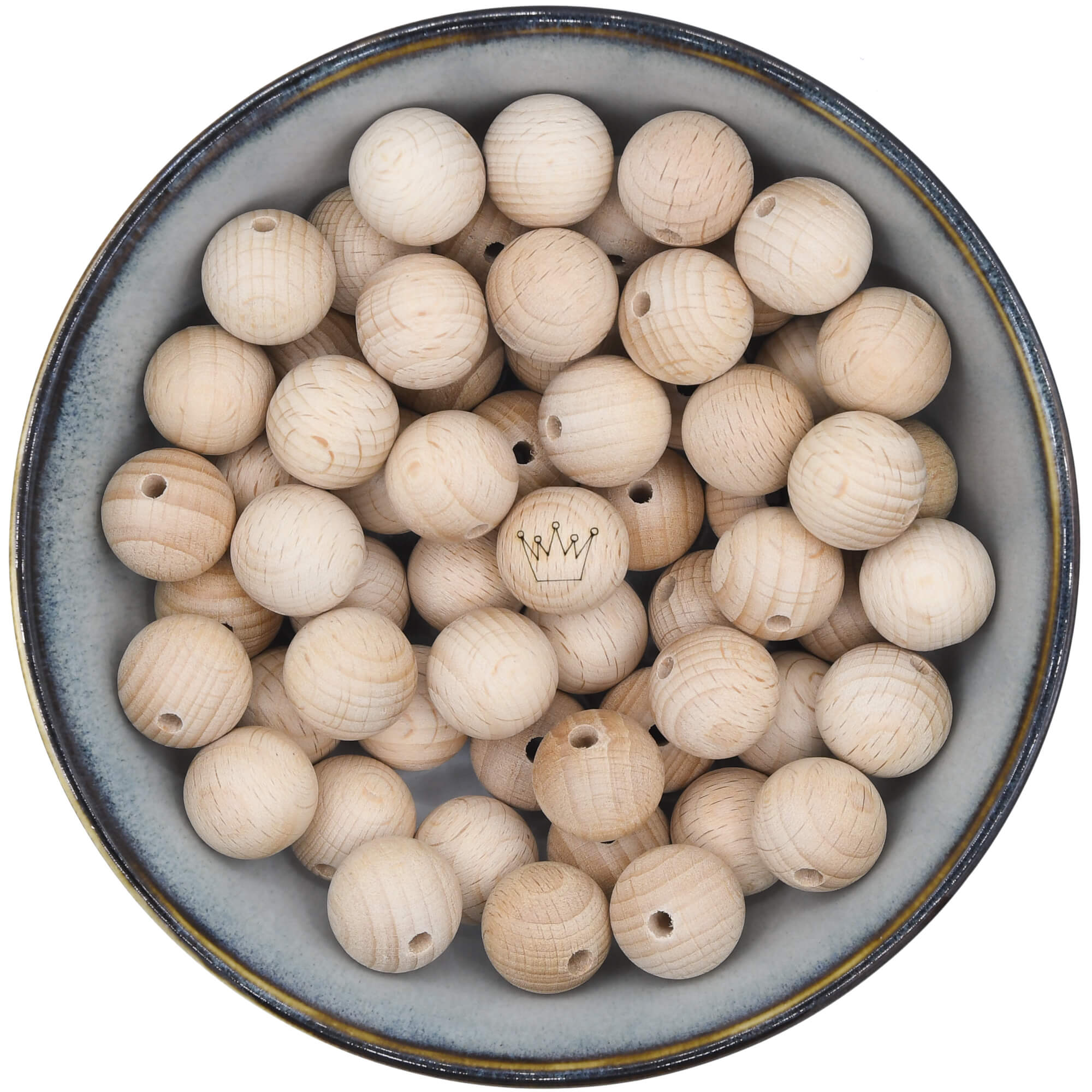 Houten kraal 18 mm met afbeelding van een kroontje