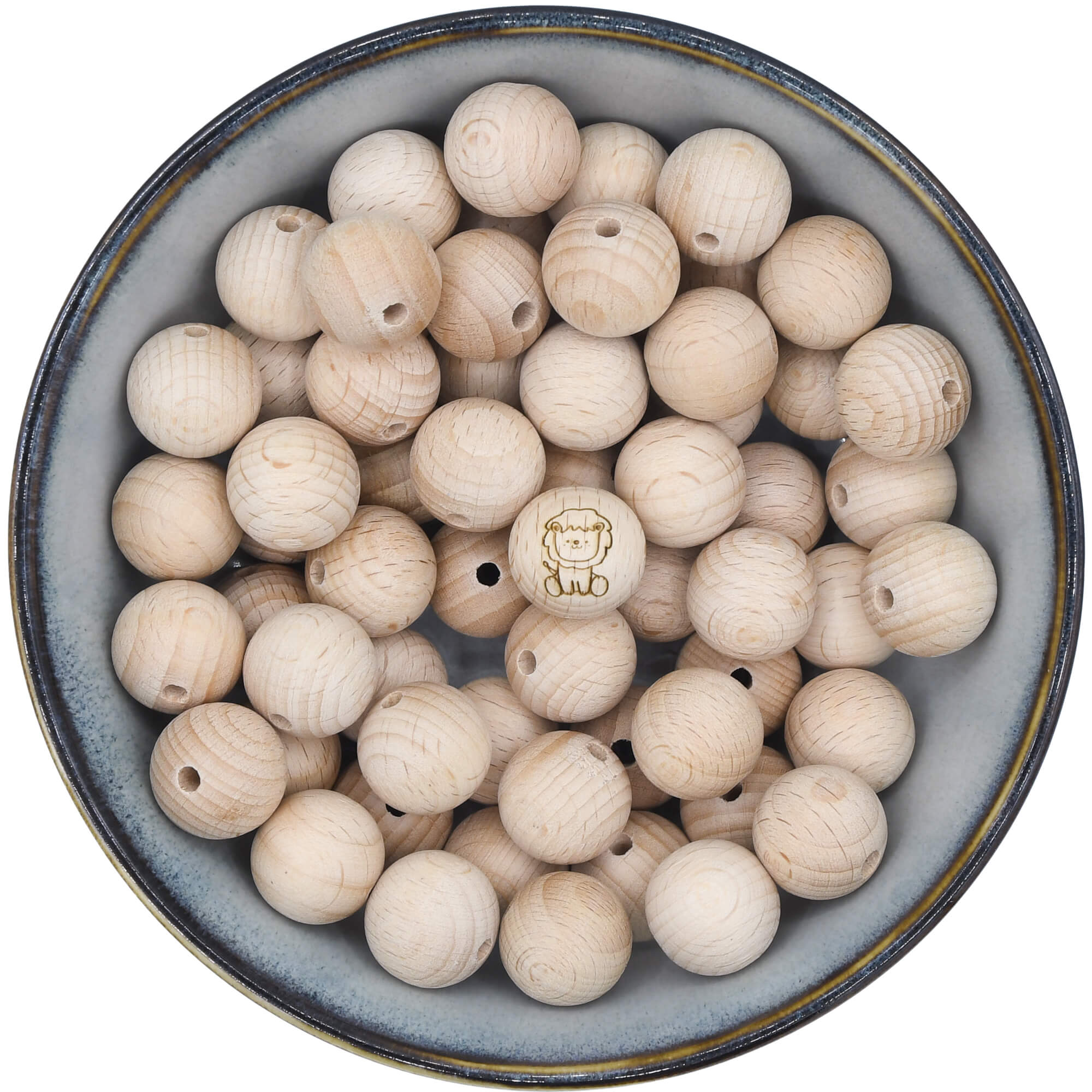 Houten kraal van 18 mm met afbeelding van een leeuwtje