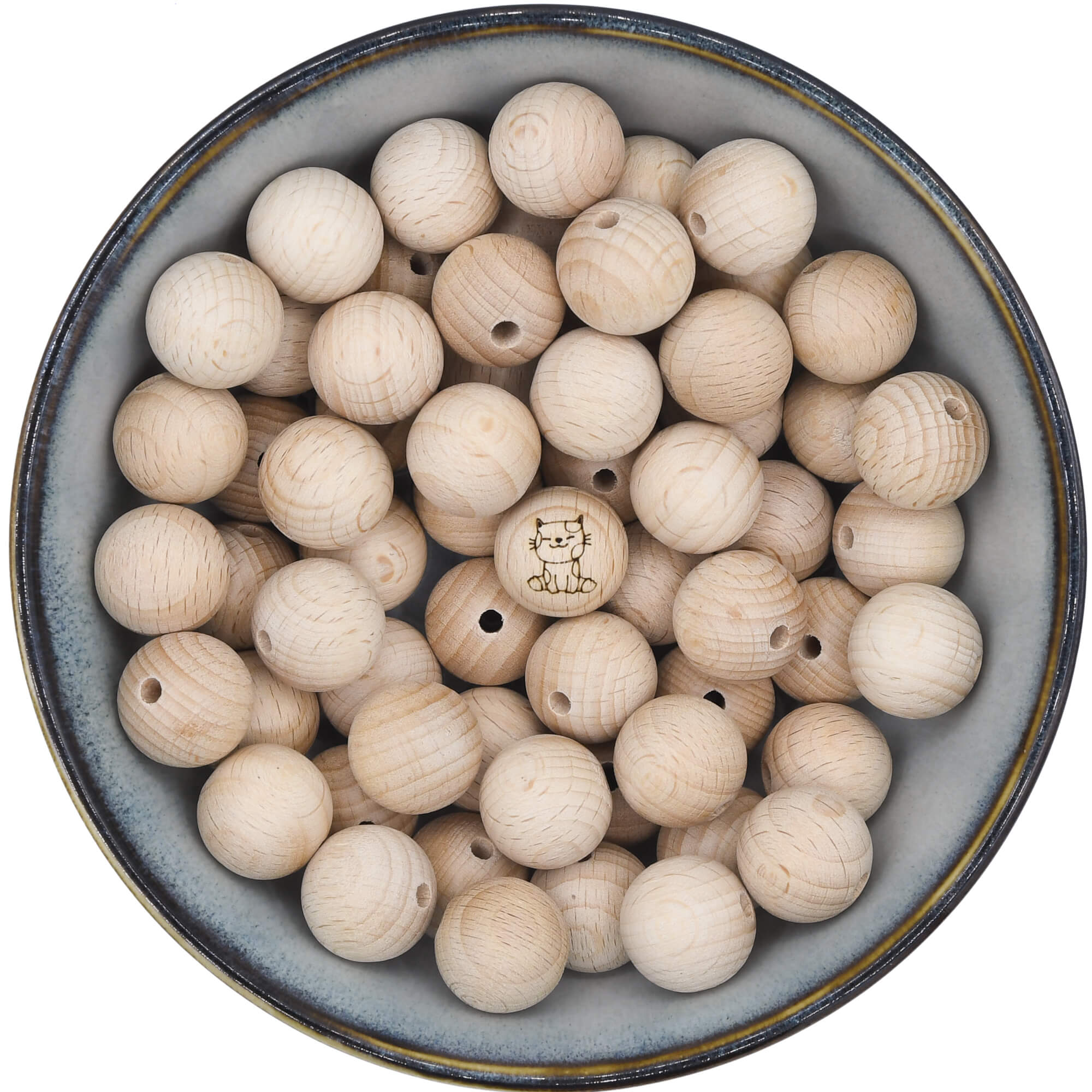 houten kraal van 18 mm met afbeelding van een poesje