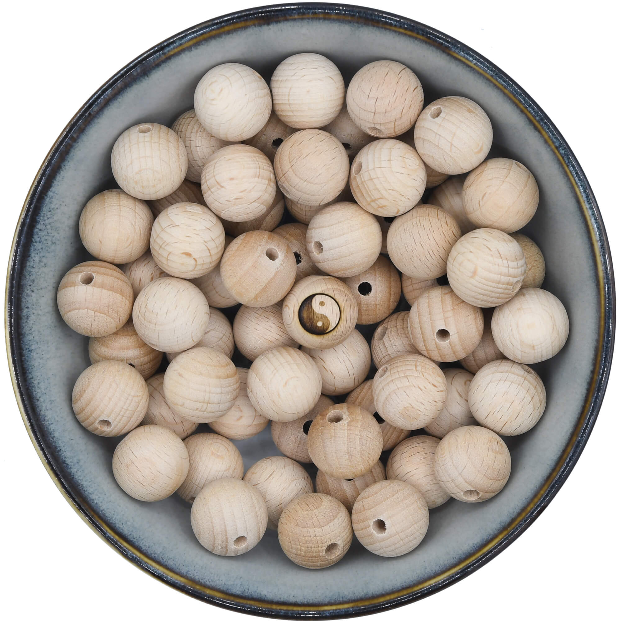 Houten kraal van 18 mm met afbeelding van yin yang teken
