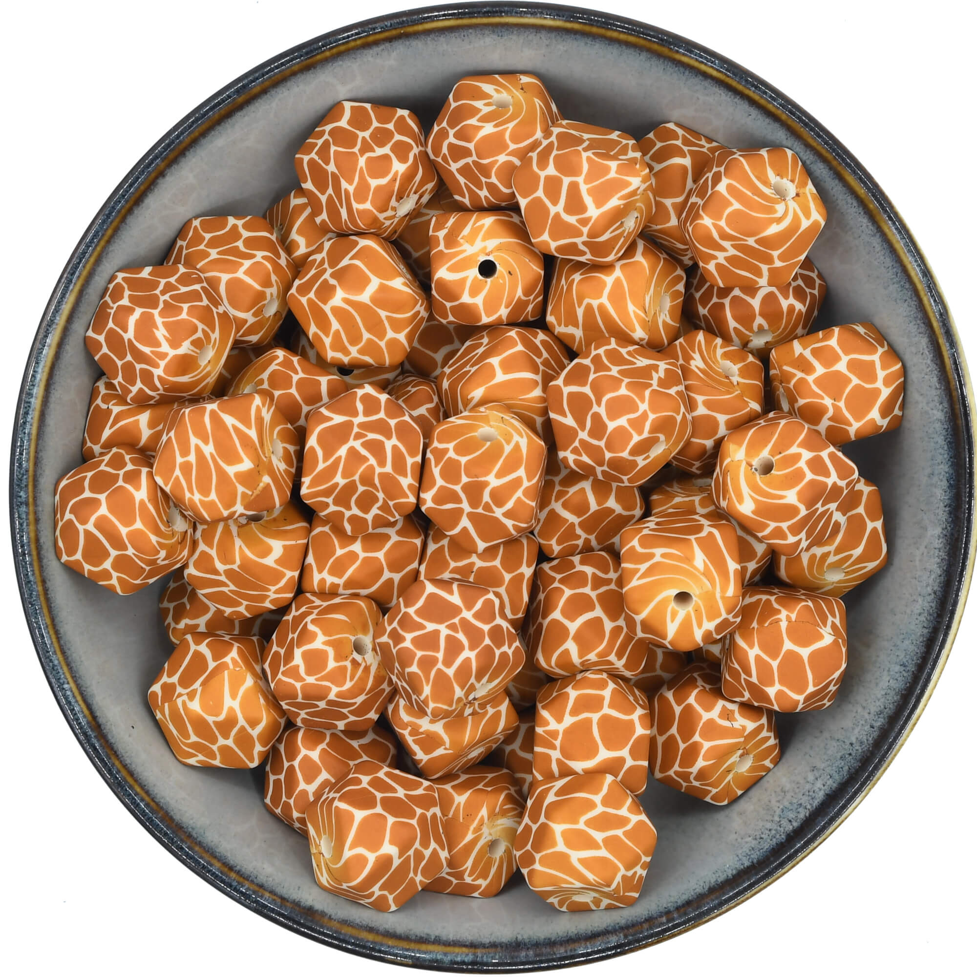 Siliconen kraal Hexagon van 17 mm met een girafprint