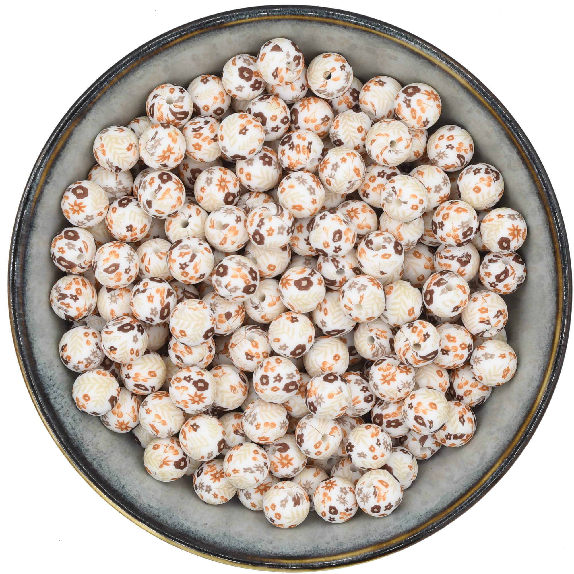 Siliconen kraal van 12 mm met een retro bloemenprint