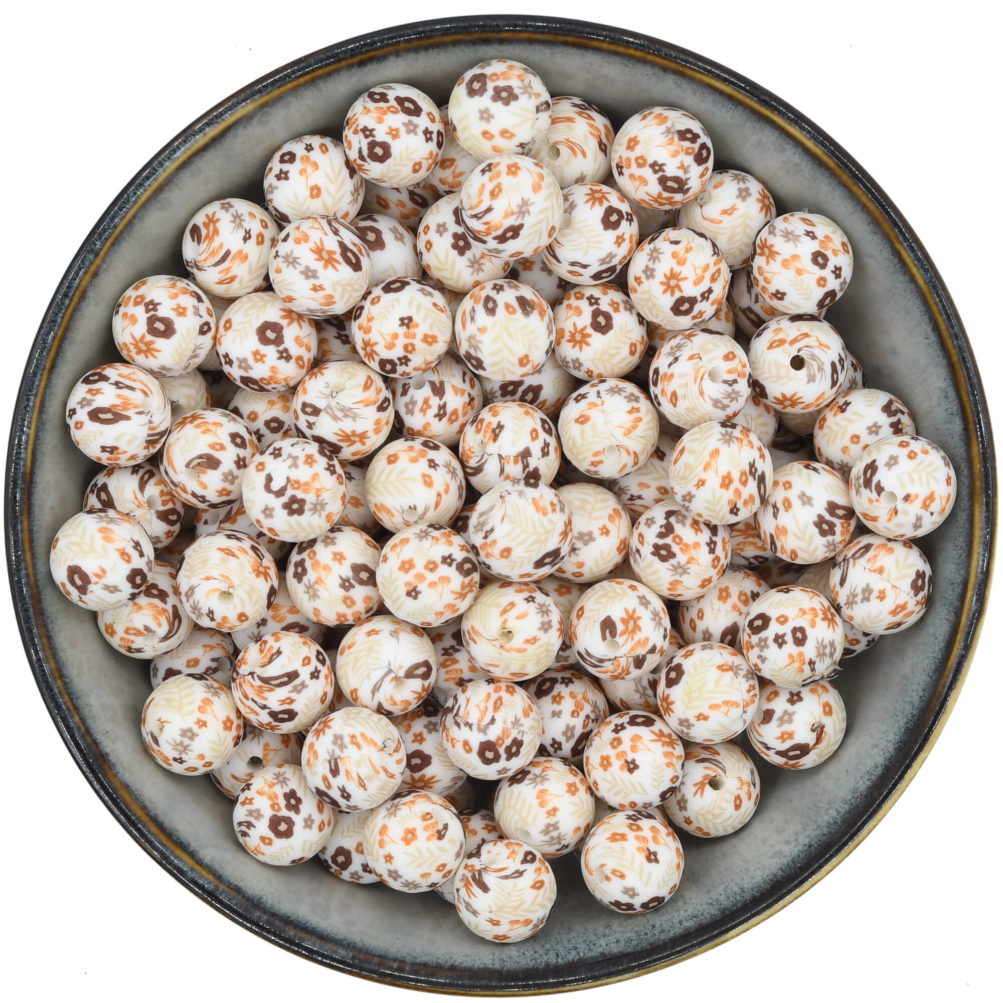 Siliconen kraal van 15 mm met een retro bloemenprint