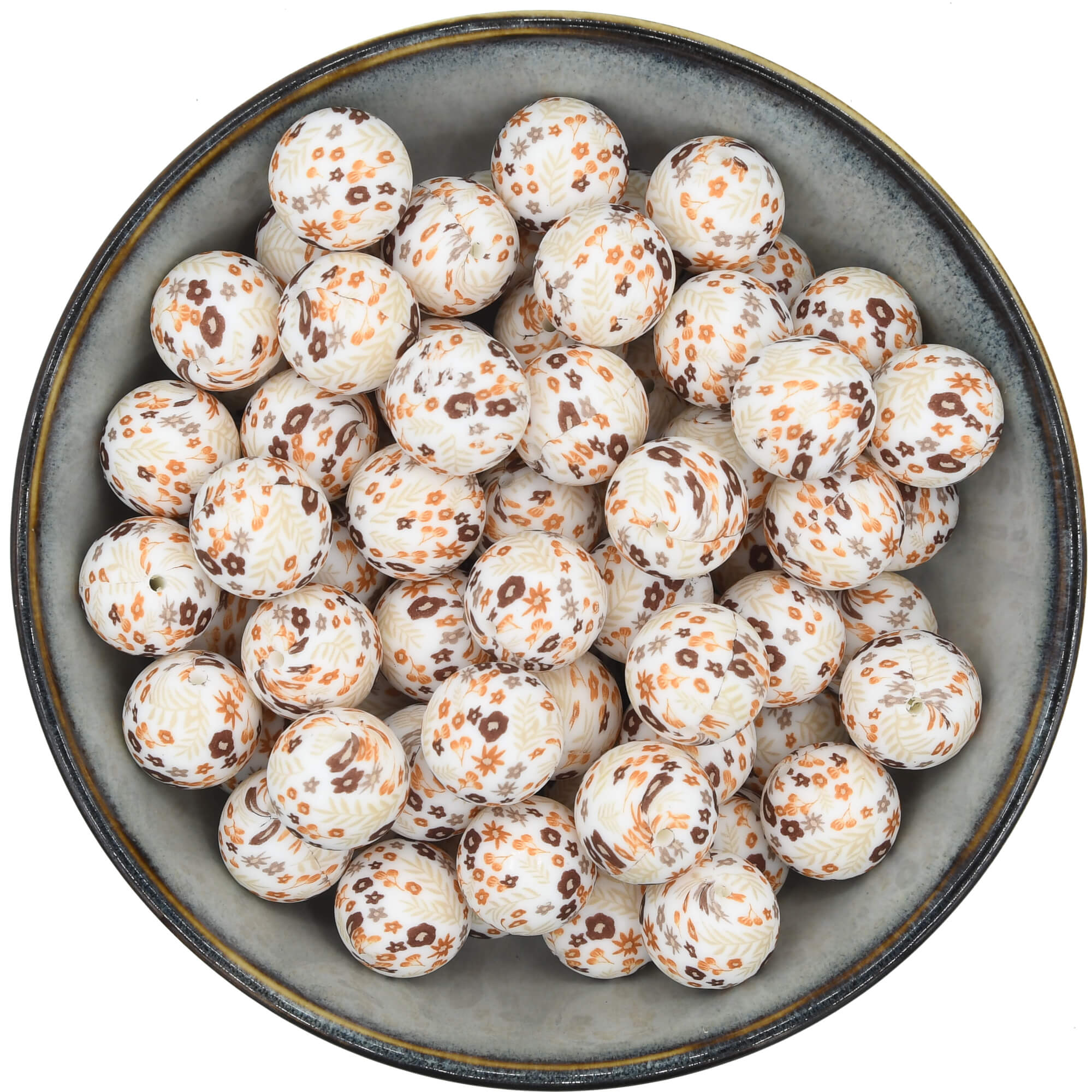 Siliconen kraal van 19 mm met een retro bloemenprint