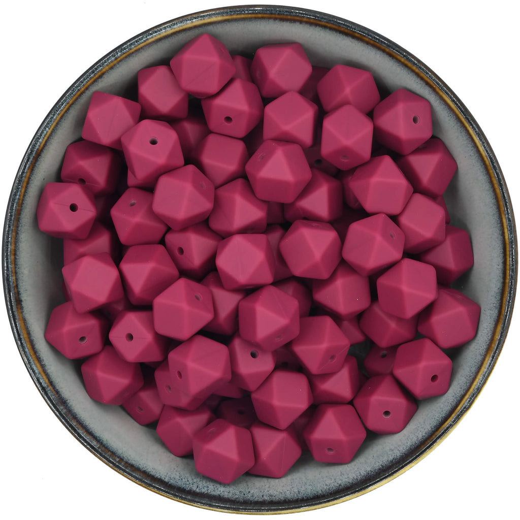 Siliconen kraal mini-hexagon 14 mm in de kleur Wijnrood