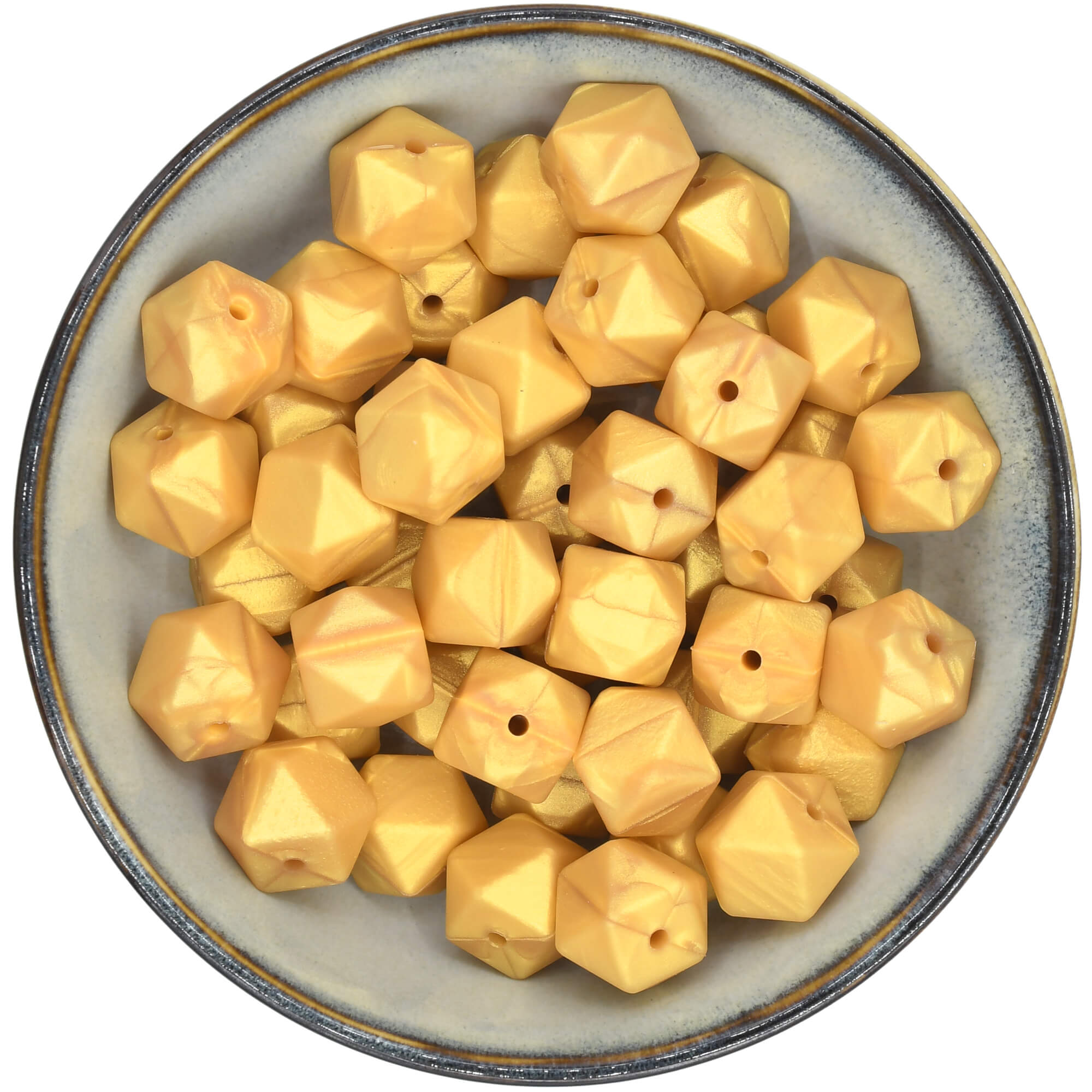 Siliconen hexagons van 17 mm in de kleur Goud met een parelmoer glans