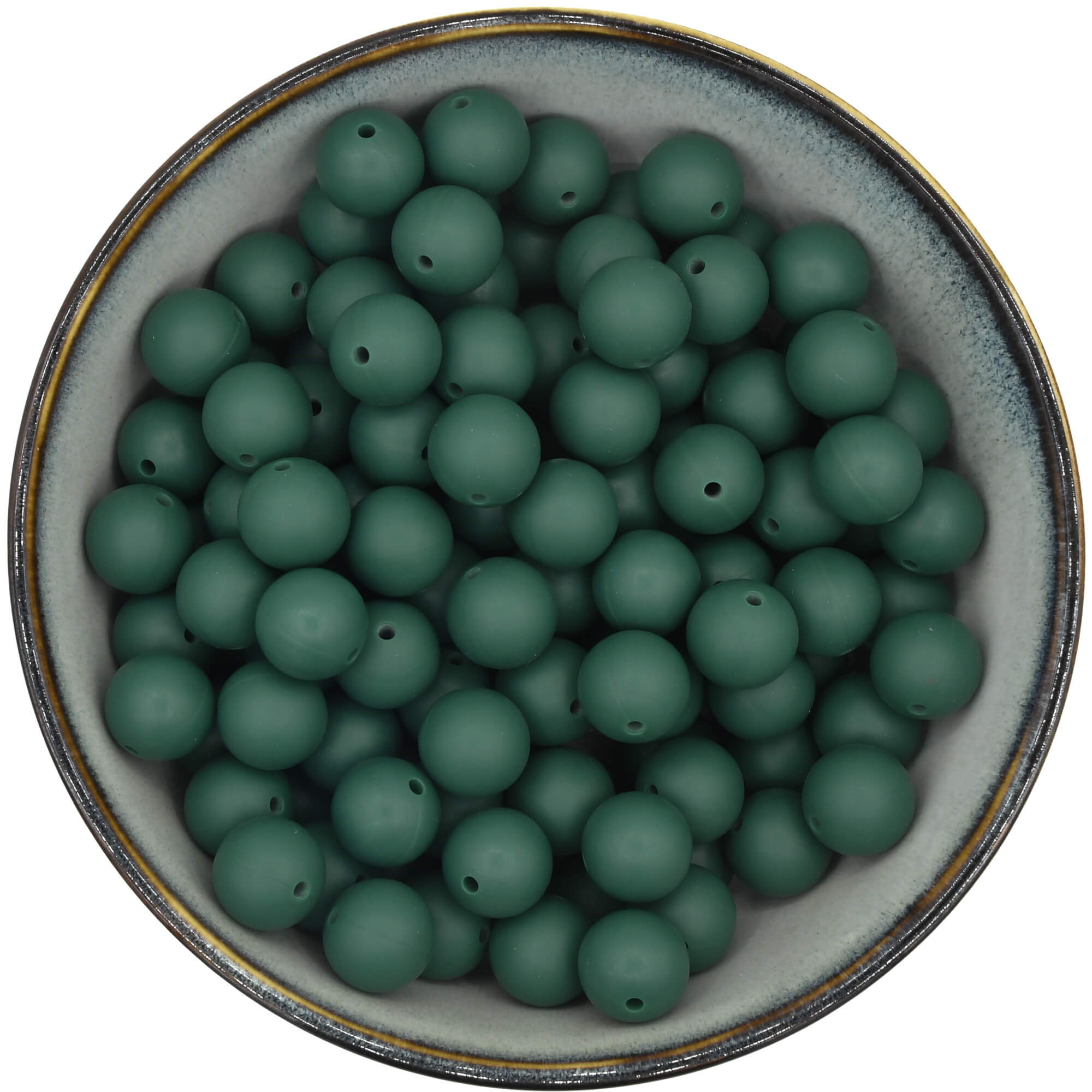 Ronde siliconen kraal van 15 mm in de donkergroene kleur Forest Green