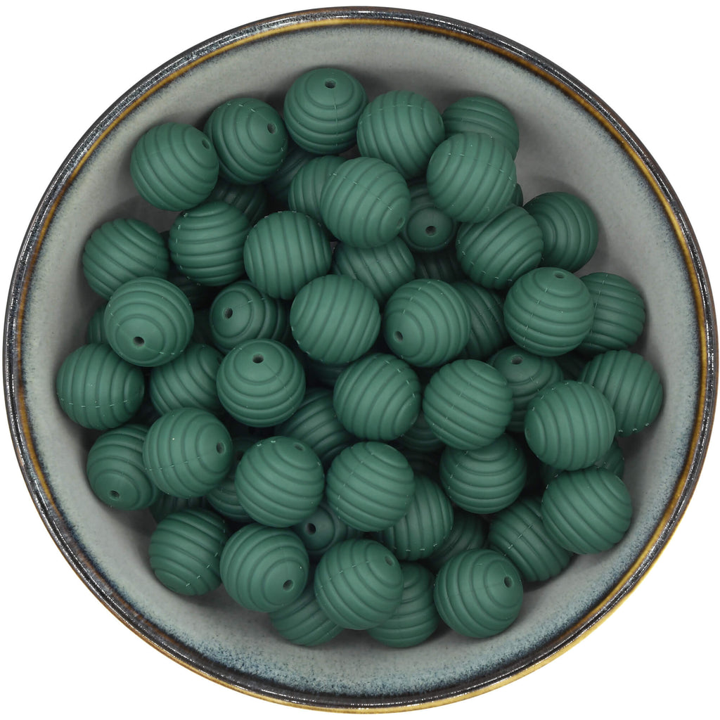 Siliconen kraal met ribbels van 18 mm in de donkergroene kleur Forest Green