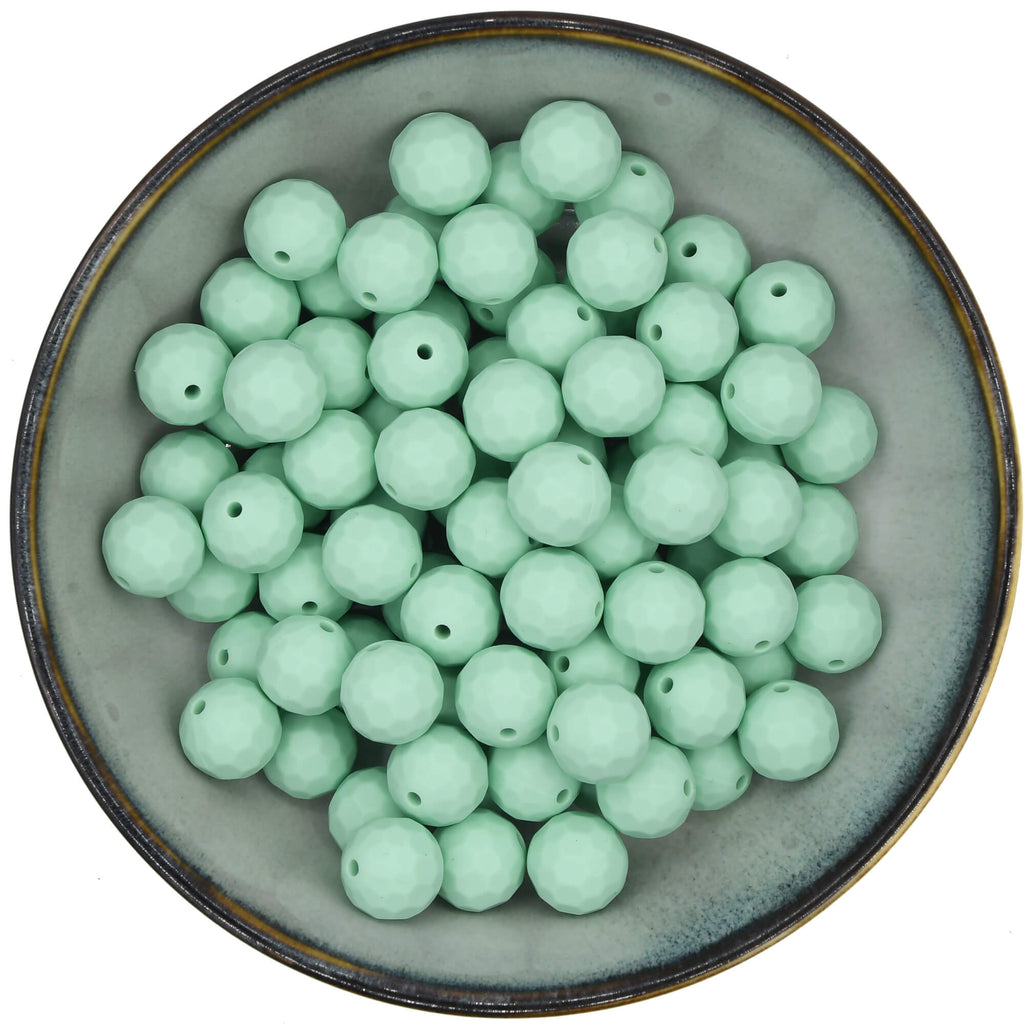 Ronde siliconen facetkraal van 15 mm in de kleur Mintgroen