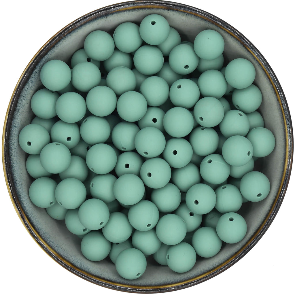 Ronde siliconen kralen van 15 mm in de kleur Blauwgroen