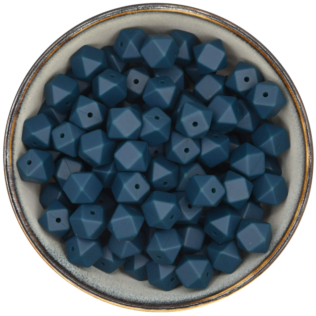 Siliconen kraal mini-hexagon van 14 mm in de kleur Donker Teal