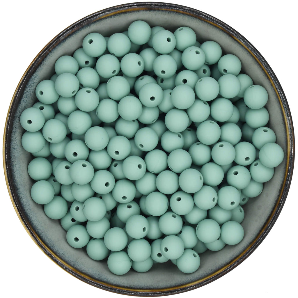 Ronde siliconen kraal van 12 mm in Vergrijsd Turquoise