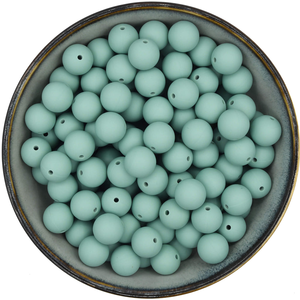 Ronde siliconen kraal van 15 mm in Vergrijsd Turquoise