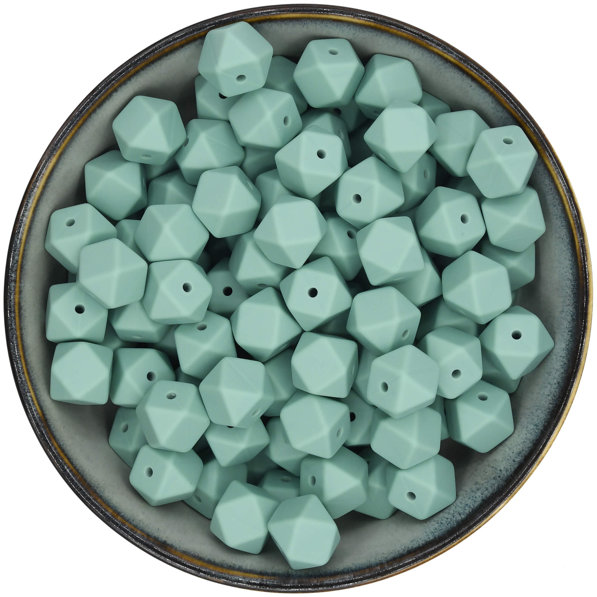 Siliconen kraal mini-hexagon 14 mm in Vergrijsd Turquoise