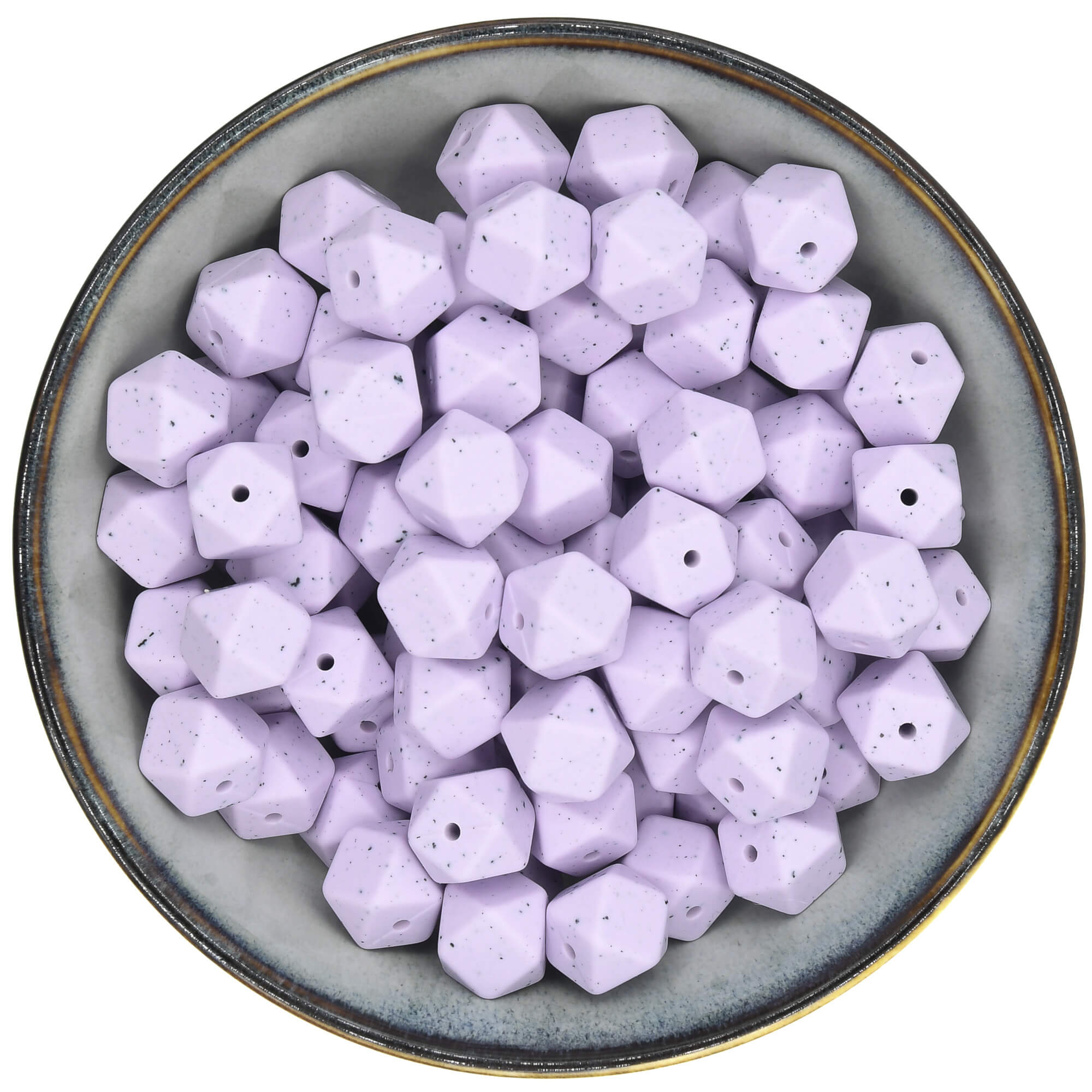Siliconen kraal Mini-Hexagon van 14 mm in de kleur Poederlila met Spikkels