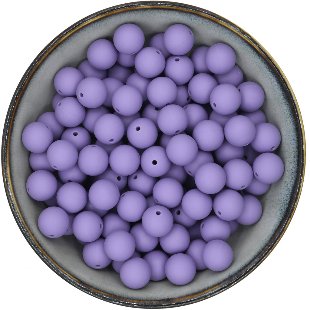 Ronde siliconen kraal van 15 mm in de kleur Lavendel