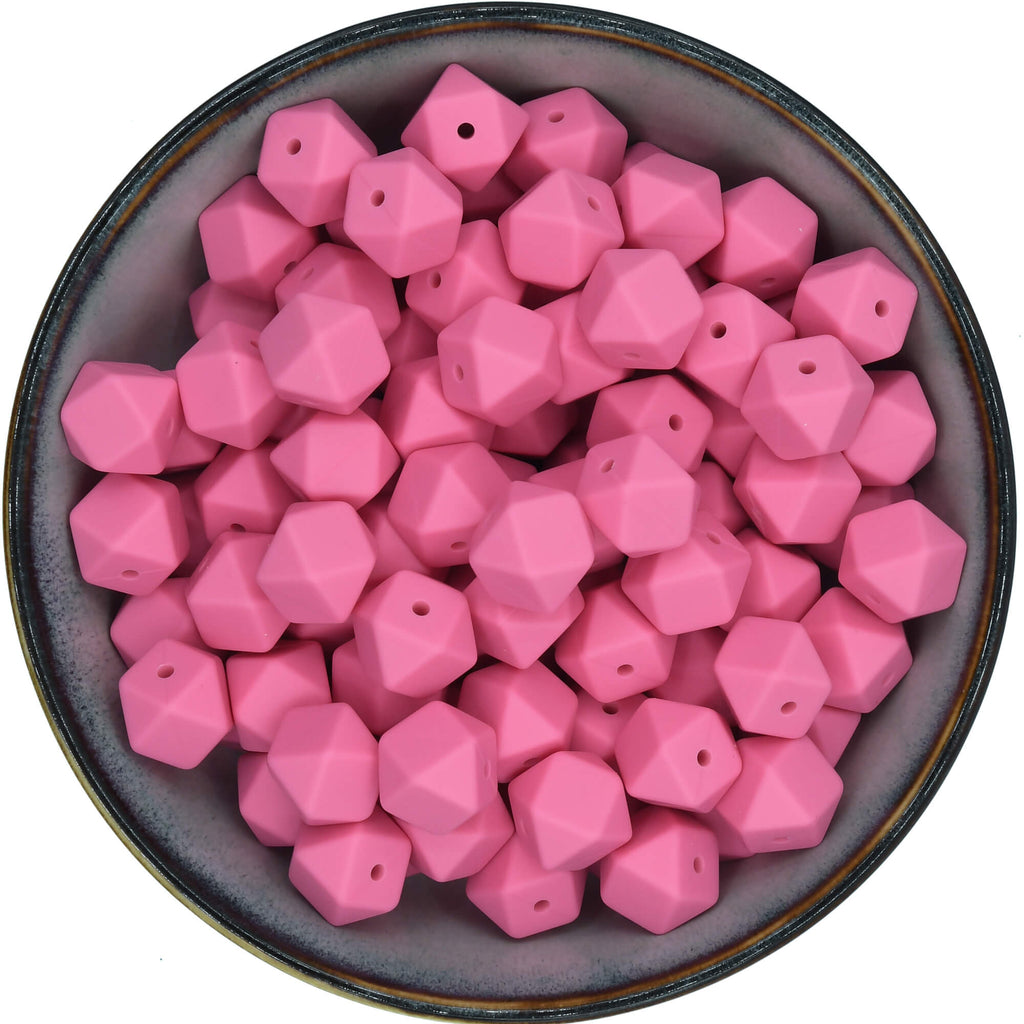 Siliconen kraal hexagon van 14 mm in de kleur Sweet Pink