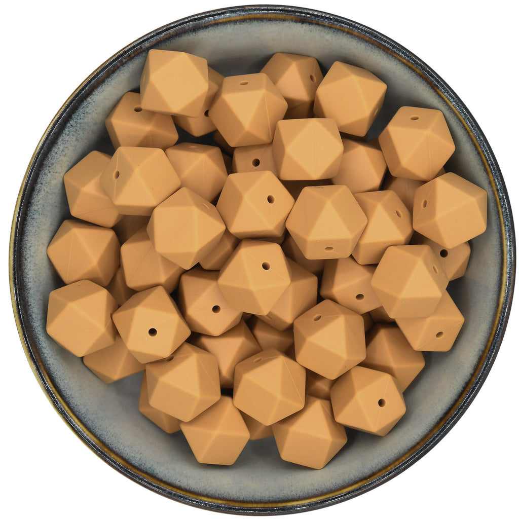 Siliconen kraal hexagon 17 mm bruin amandel