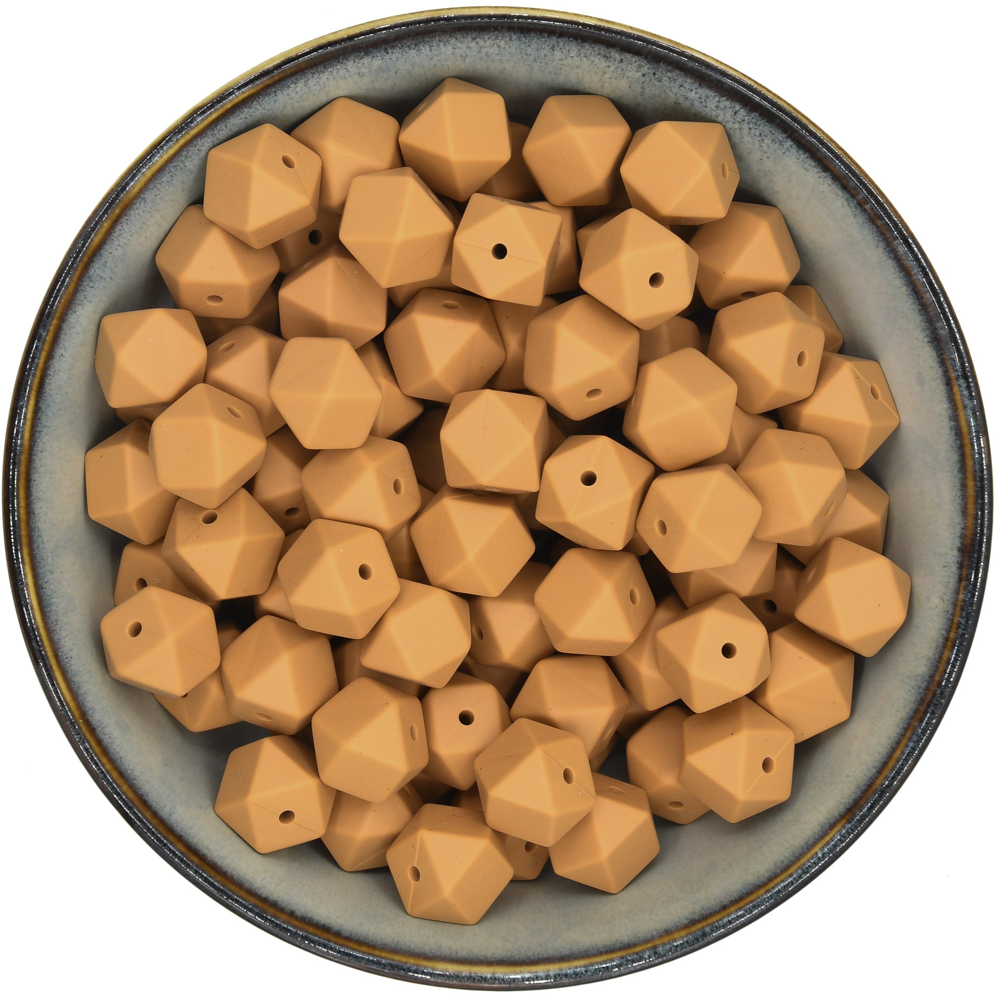 Siliconen kraal mini-hexagon 14 mm bruin amandel
