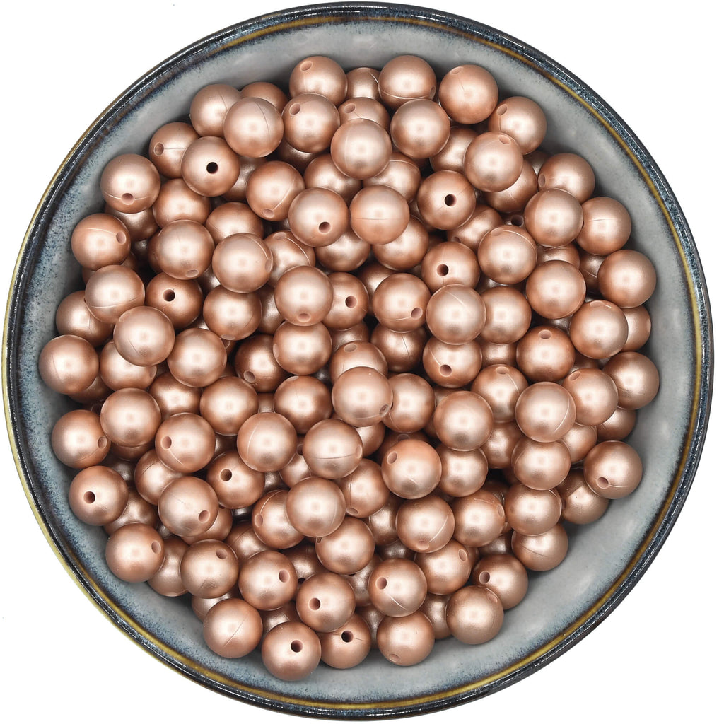 Ronde siliconen kraal van 12 mm in een glanzend bruine kleur, solid brons