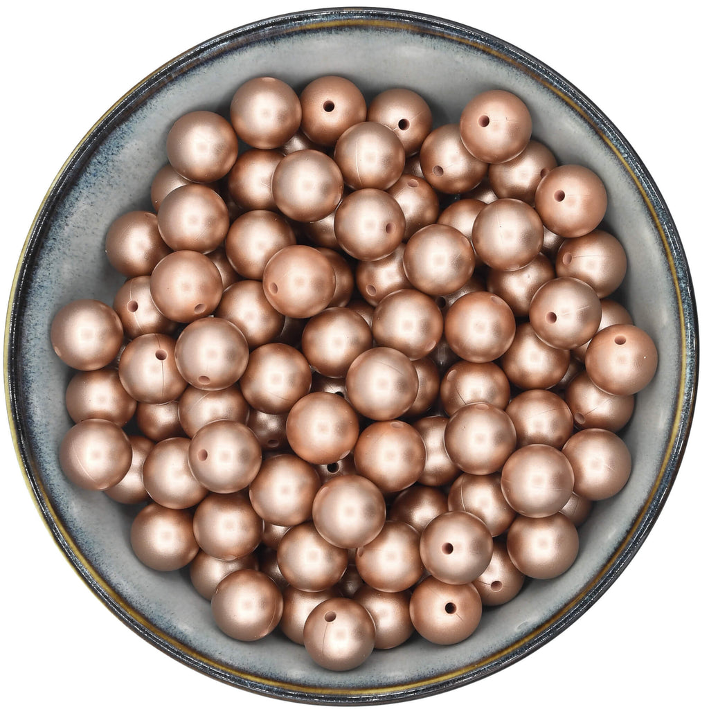 Ronde siliconen kraal van 15 mm in een glanzend bruine kleur, solid brons