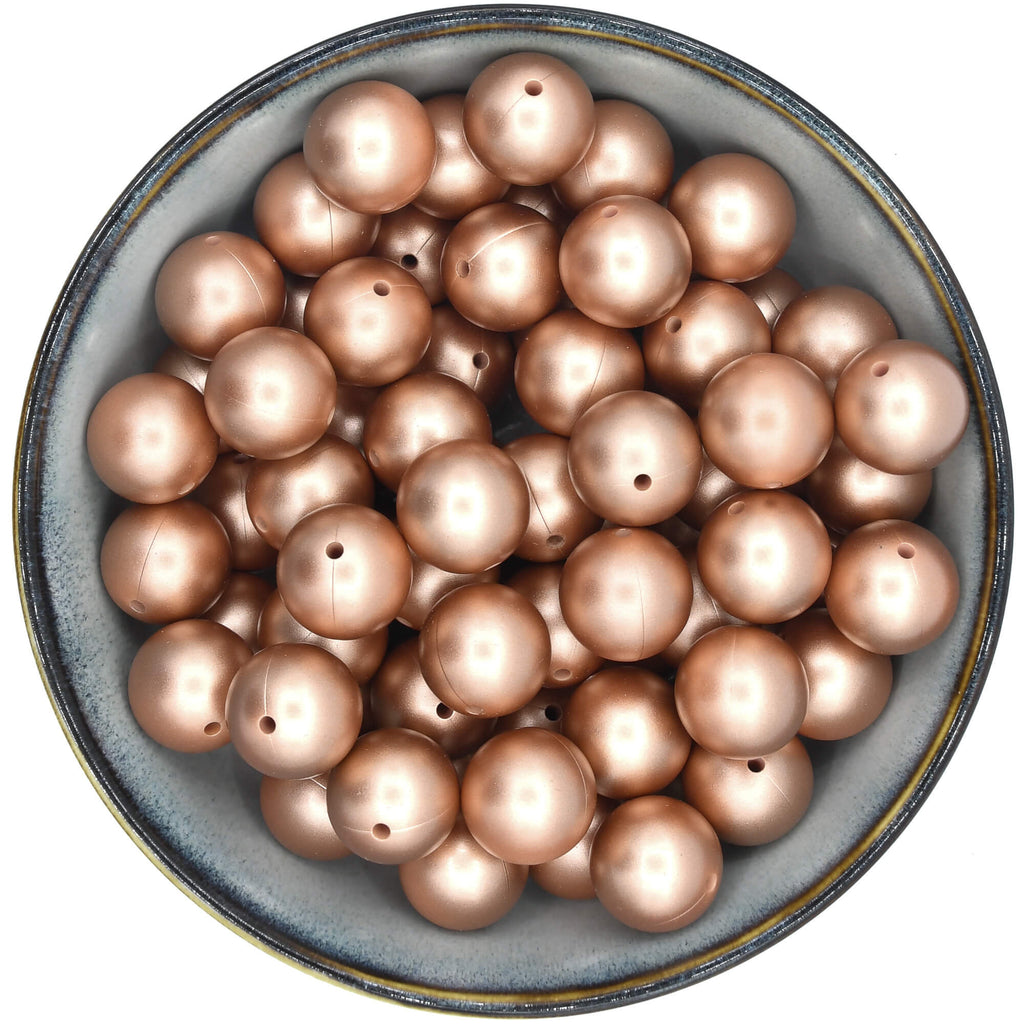 Ronde siliconen kraal van 19 mm in een glanzend bruine kleur, solid brons
