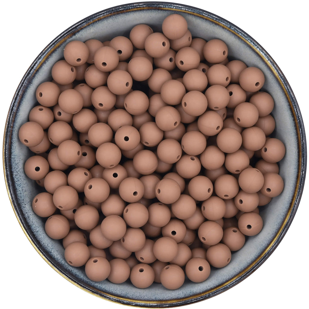 Ronde siliconen kralen van 12 mm in een chocoladebruine kleur
