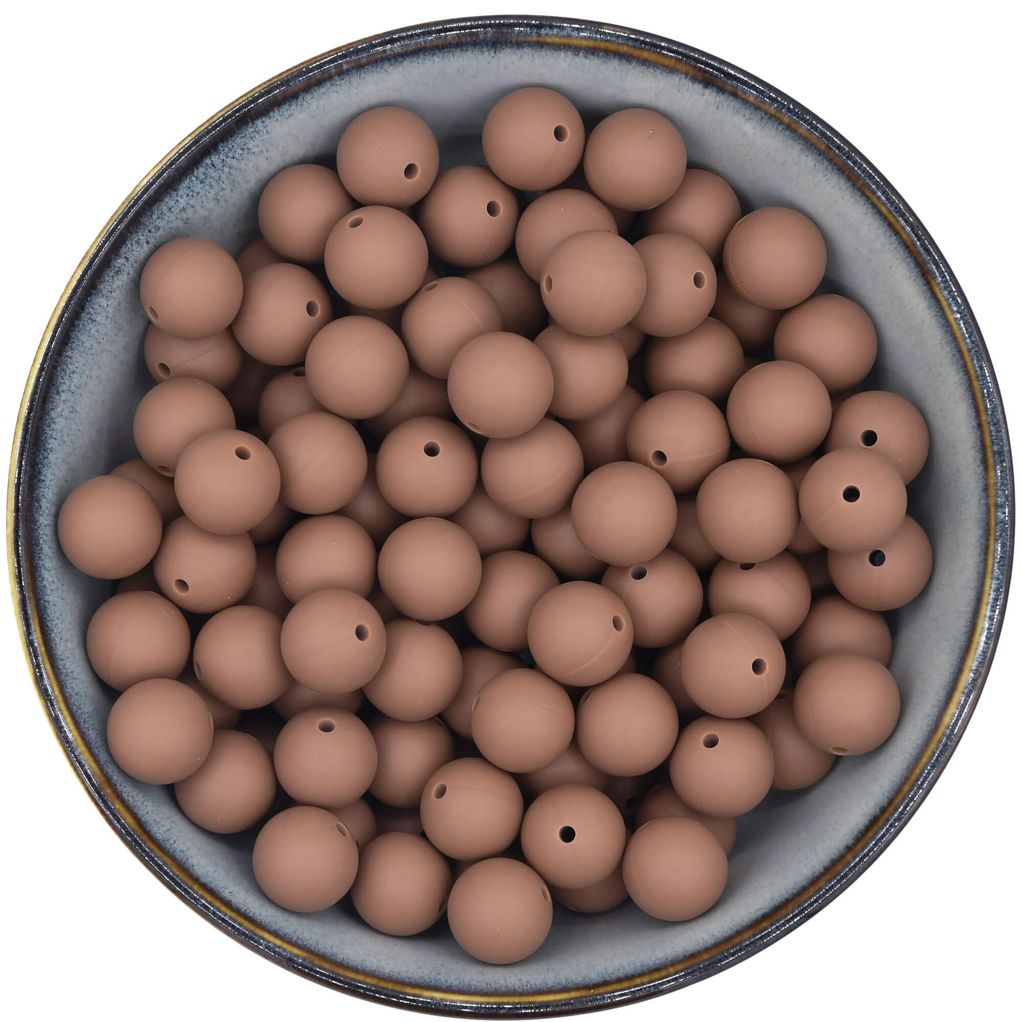 Ronde siliconen kralen van 15 mm in een chocoladebruine kleur