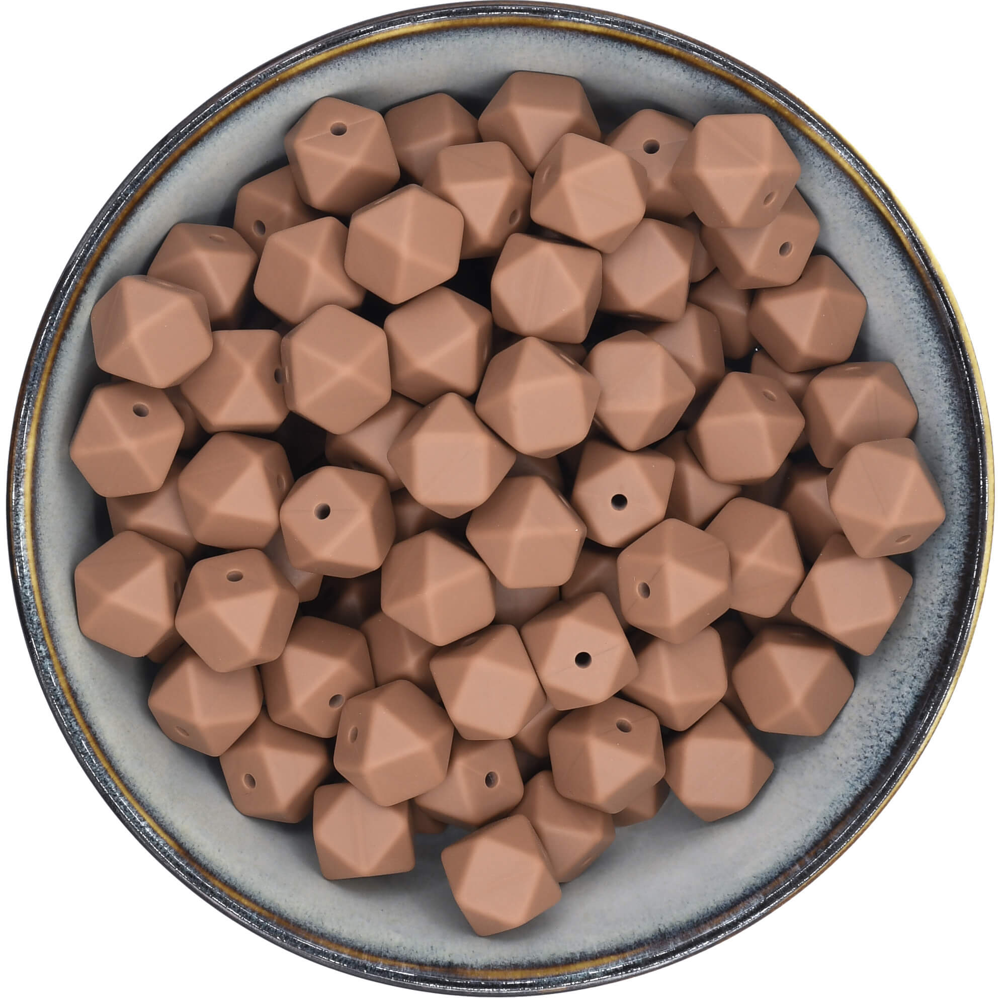 Siliconen kraal mini-hexagon van 14 mm in een chocoladebruine kleur