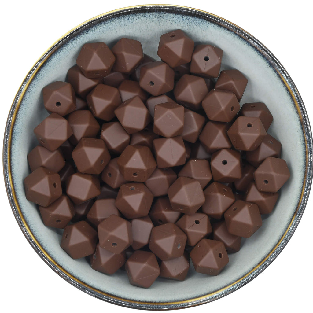 Siliconen kralen mini-hexagon van 14 mm in de kleur bruin