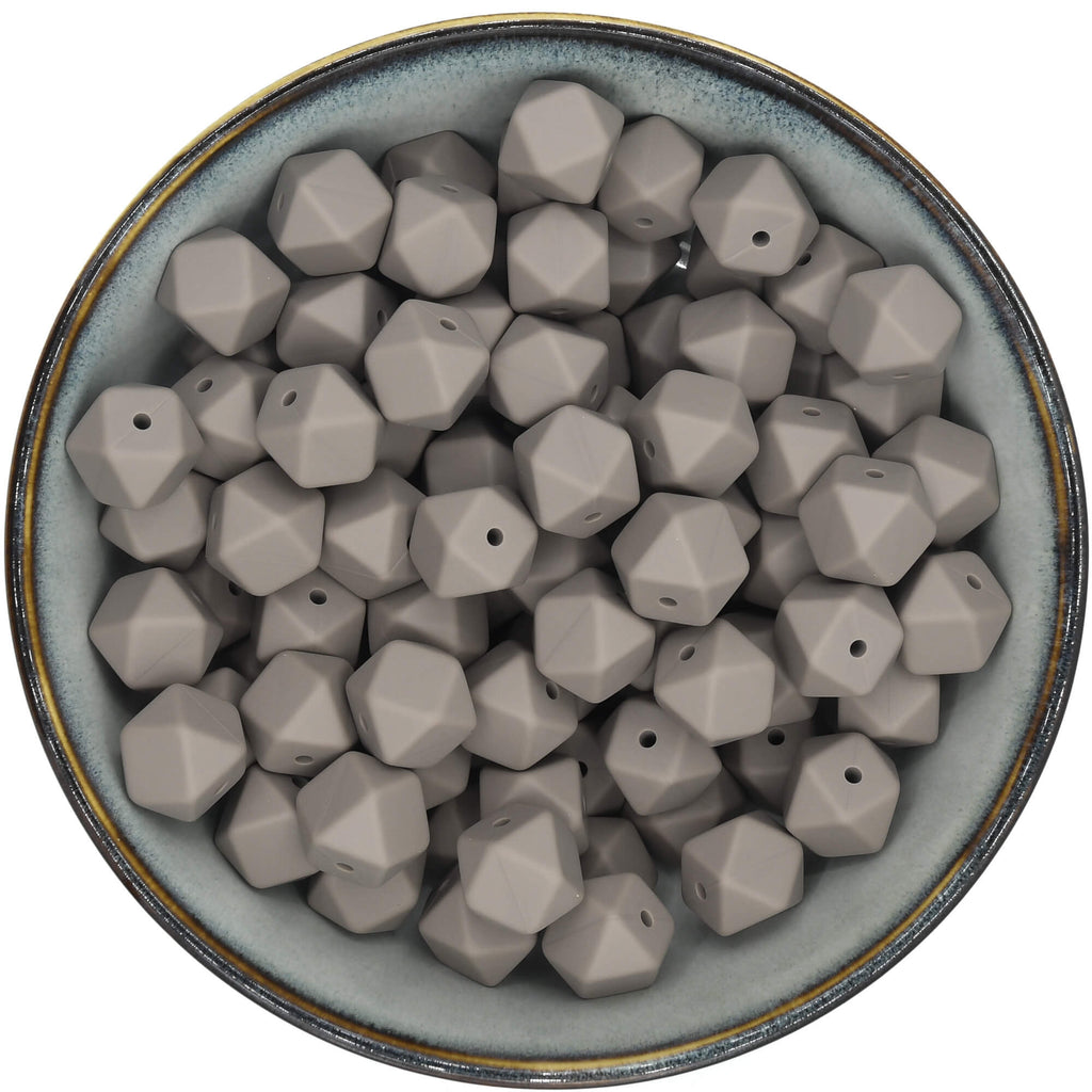 Siliconen kralen mini-hexagon van 14 mm in de kleur Taupe