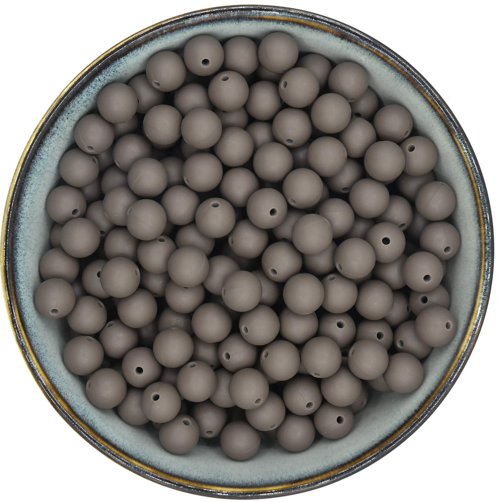 ronde siliconen kraal van 12 mm in de kleur Donker Taupe