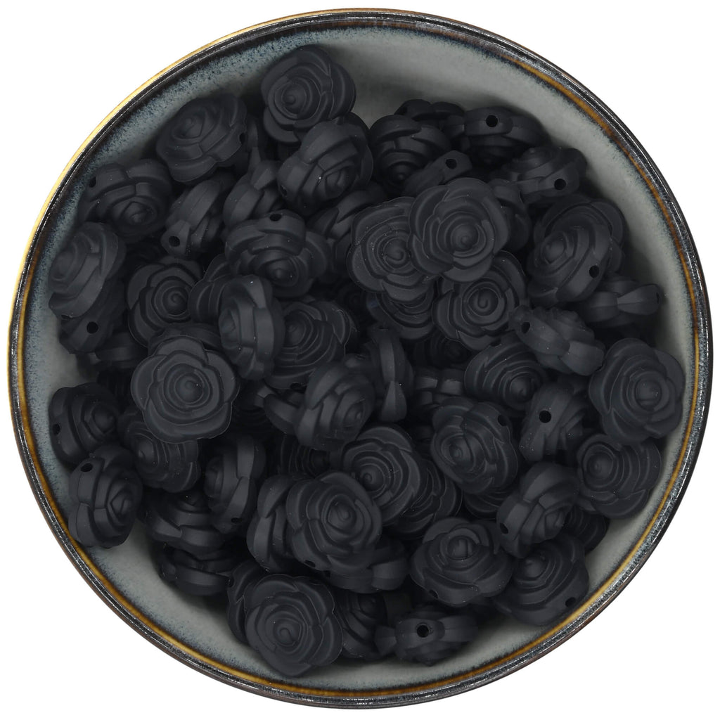 Siliconen kraal roosje in het zwart