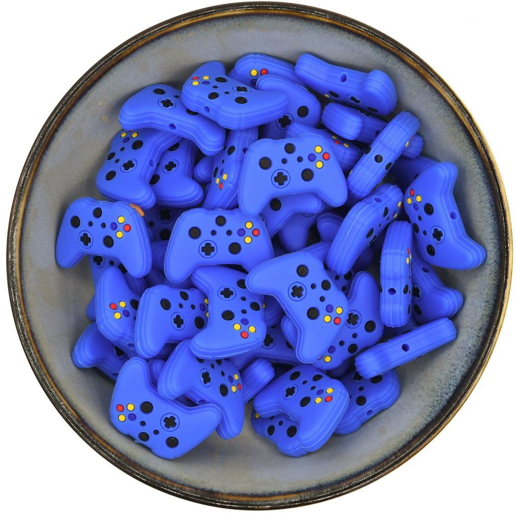 Siliconen figuurkraal in de vorm van een blauwe game-controller.