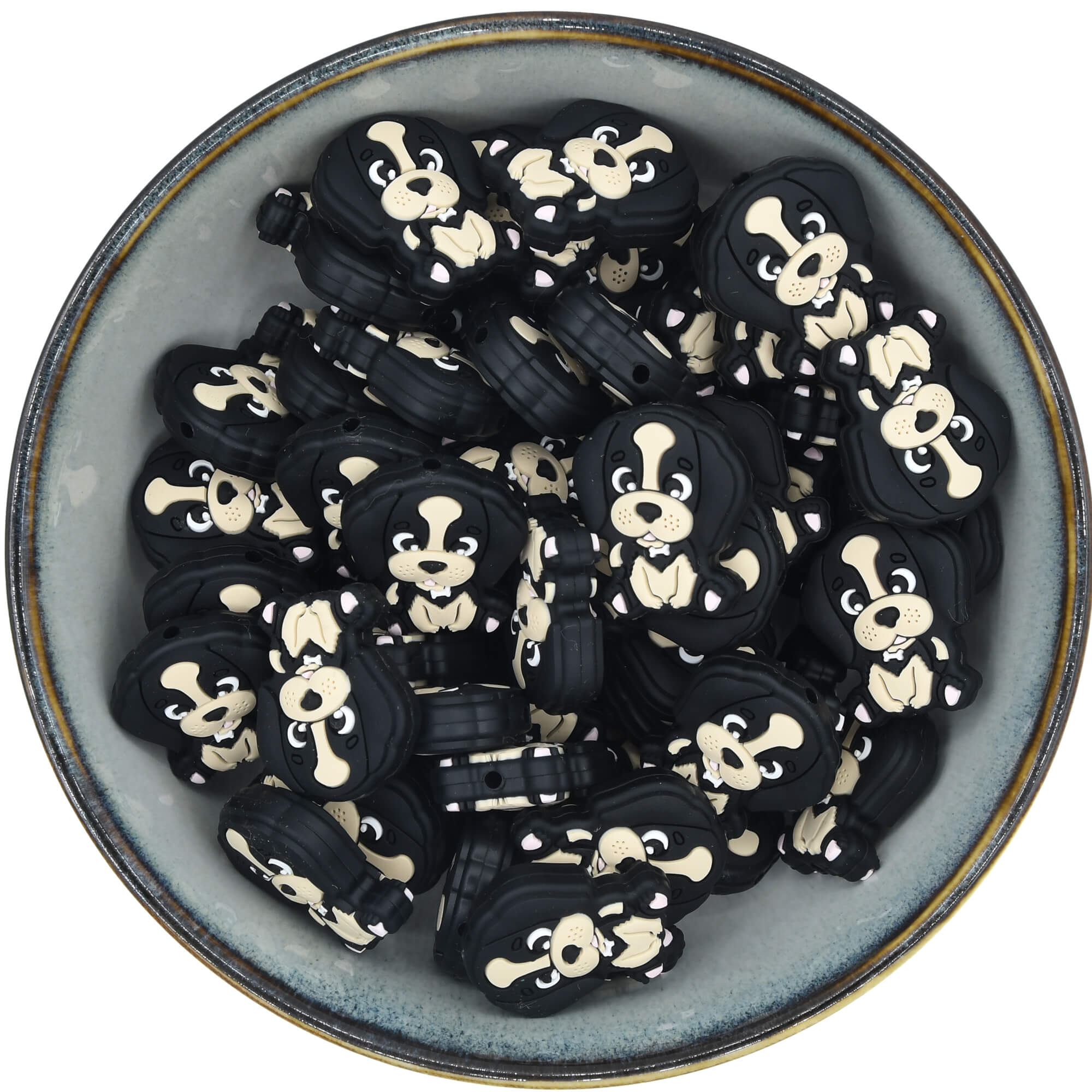 Siliconen figuurkraal in de vorm van een hondje dat lijkt op een cocker spaniel in de kleur zwart