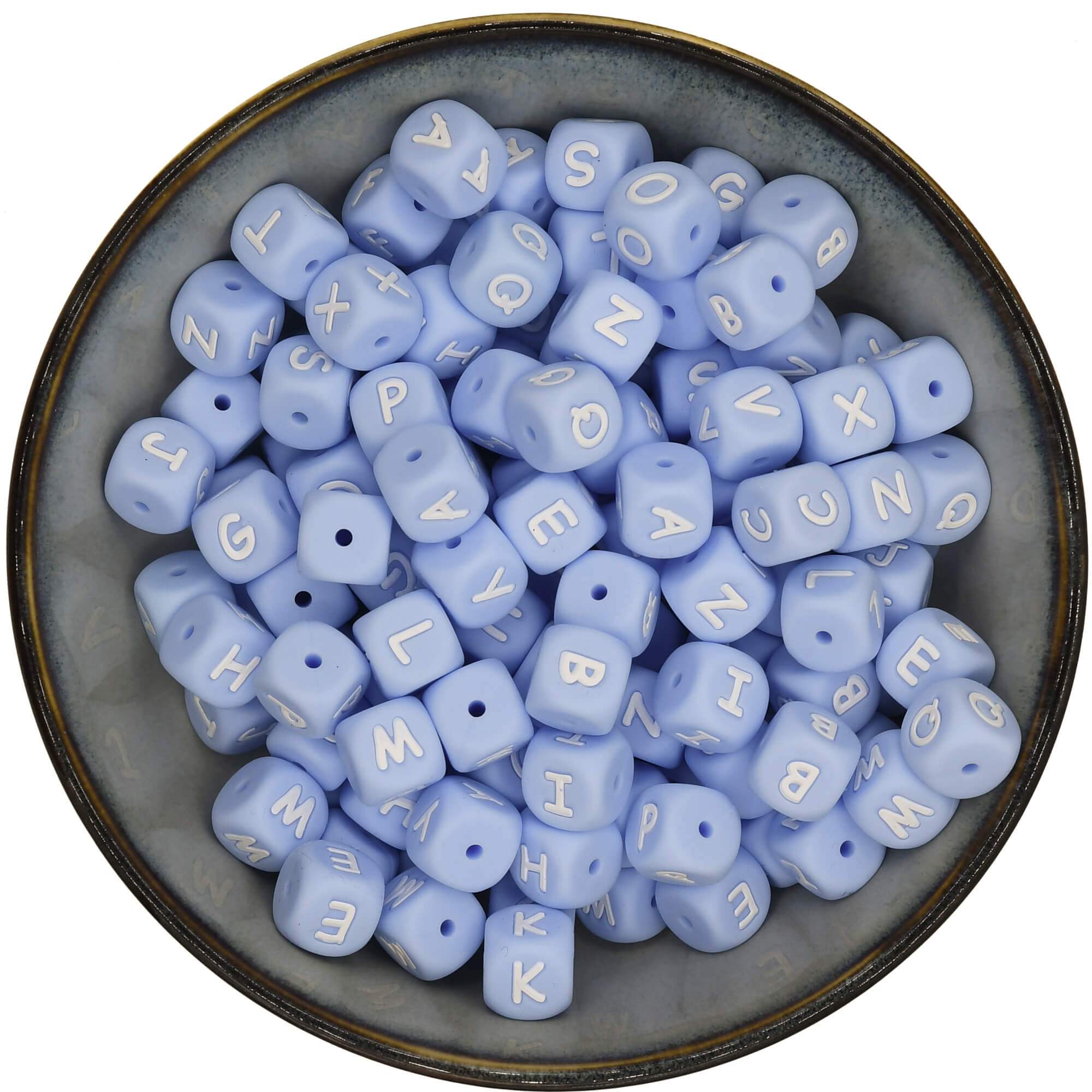 Siliconen Letterkraal 12 mm Zachtblauw - Alfabet