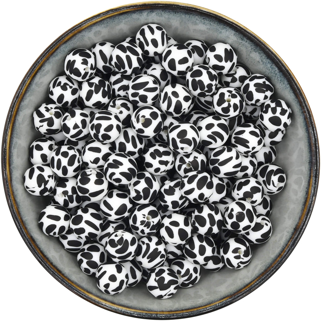 Siliconen kraal van 15 mm met een dalmatiërprint