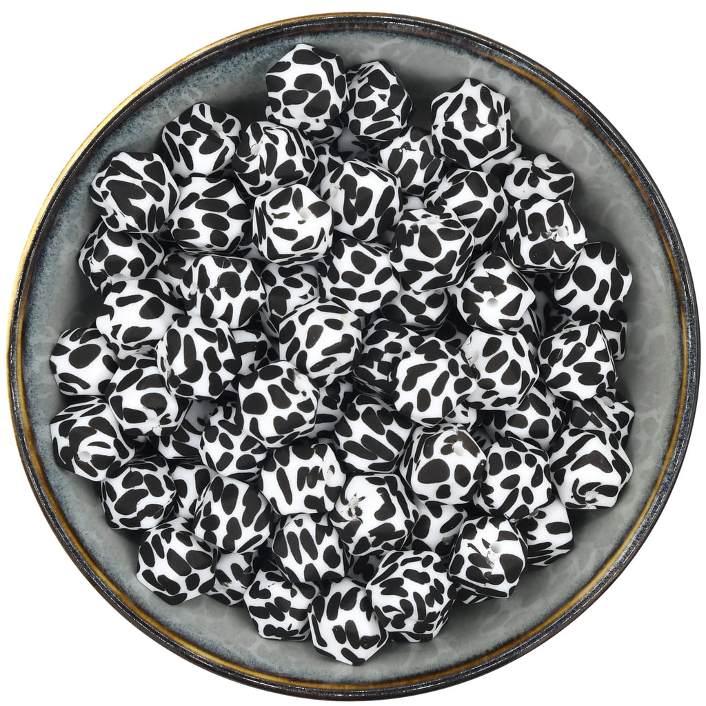 Siliconen kraal mini-hexagon van 14 mm met een dalmatiërprint