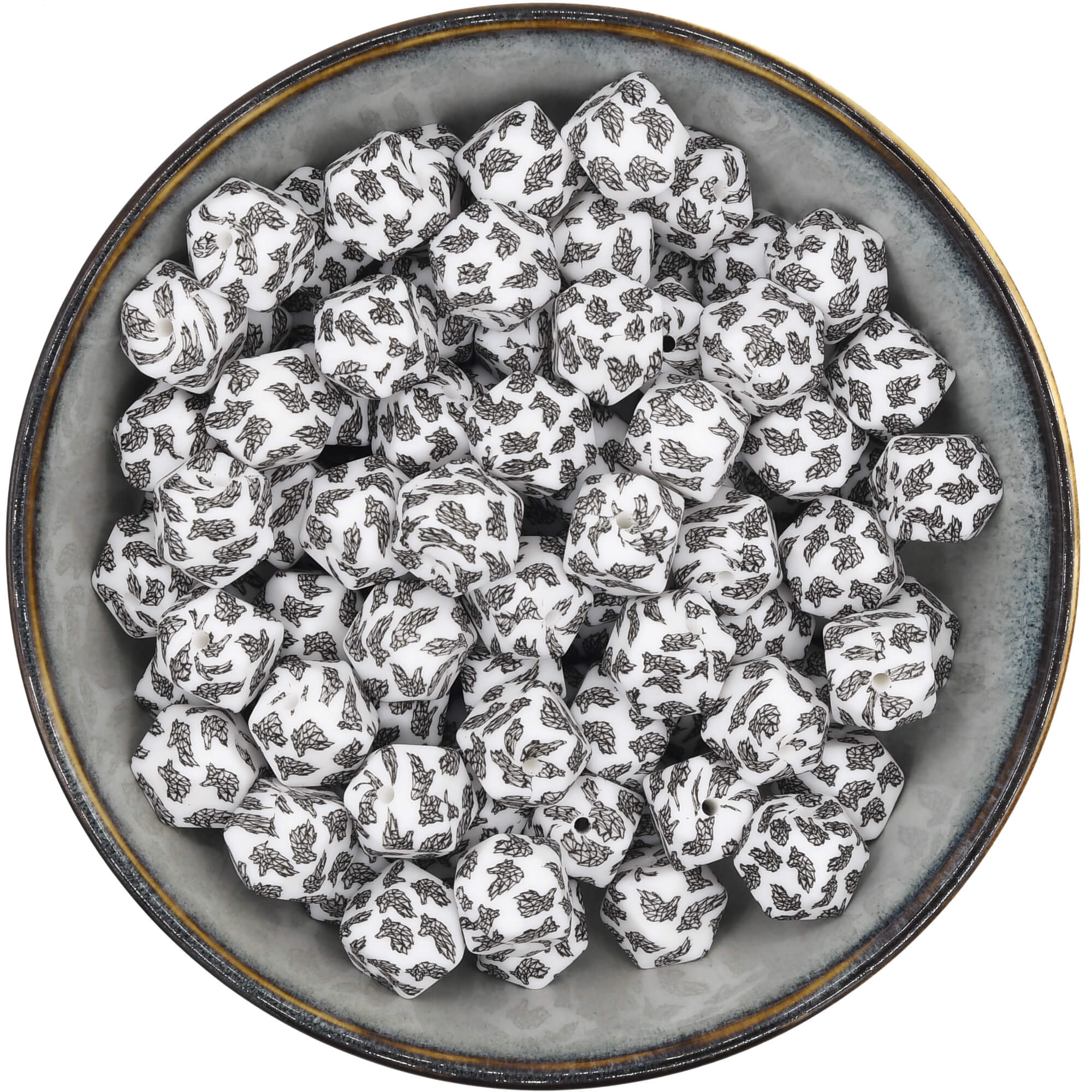 Siliconen kraal mini-hexagon 14 mm met print van geometrische wolff