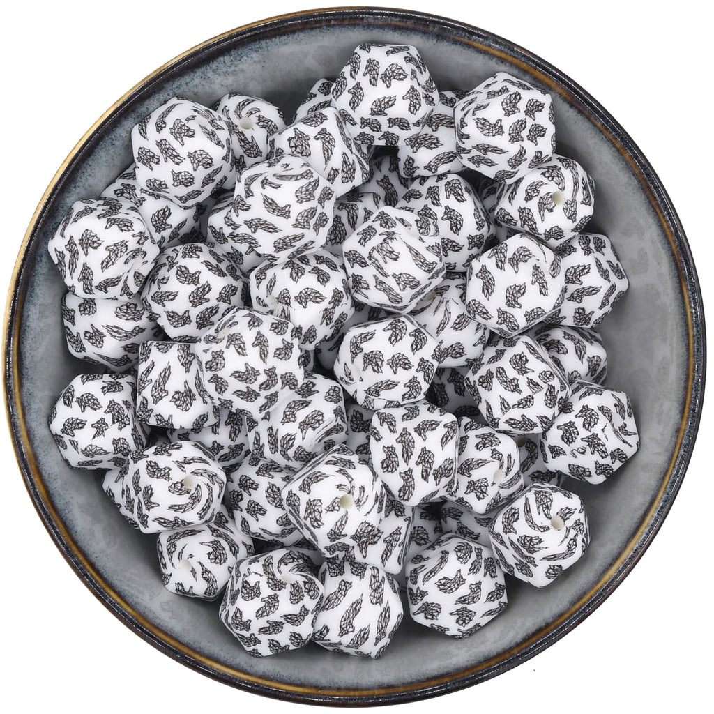 Siliconen kraal hexagon van 17 mm met print van geometrische wolff