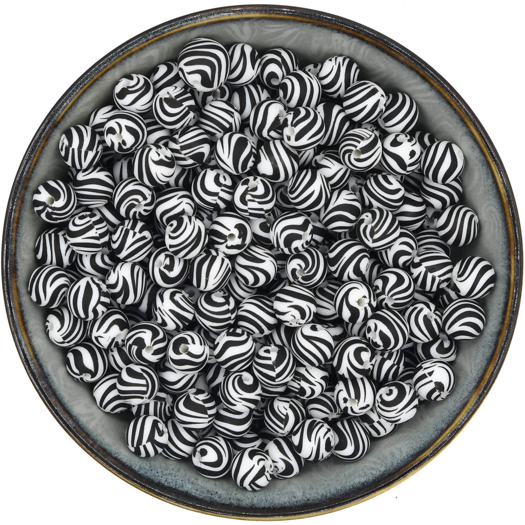 Siliconen kraal van 12 mm met een zebraprint