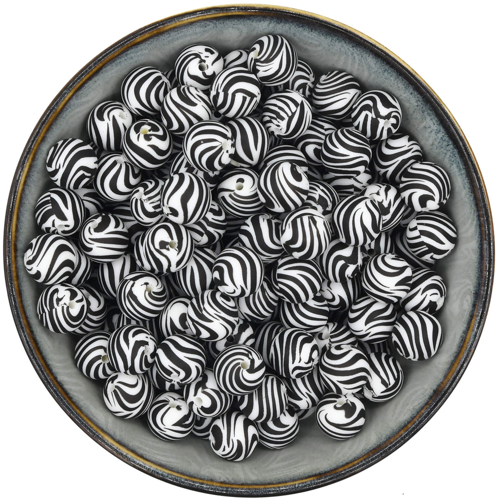 Siliconen kraal van 15 mm met een zebraprint