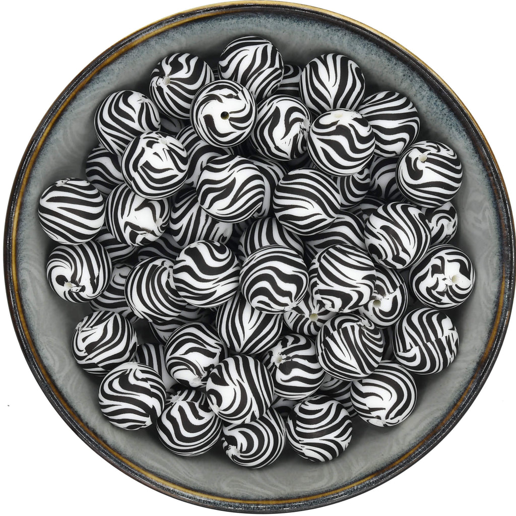 Siliconen kraal van 19 mm met een zebraprint
